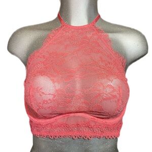 Victoria Secret 34DD Very Sexy Lace Unlined High Neck Red Pink Bralette Coquette